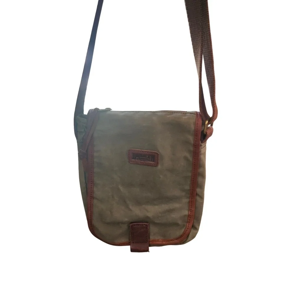 Duluth Trading Co Olive Green Canvas Leather Trim Field Messenger Crossbody Bag
